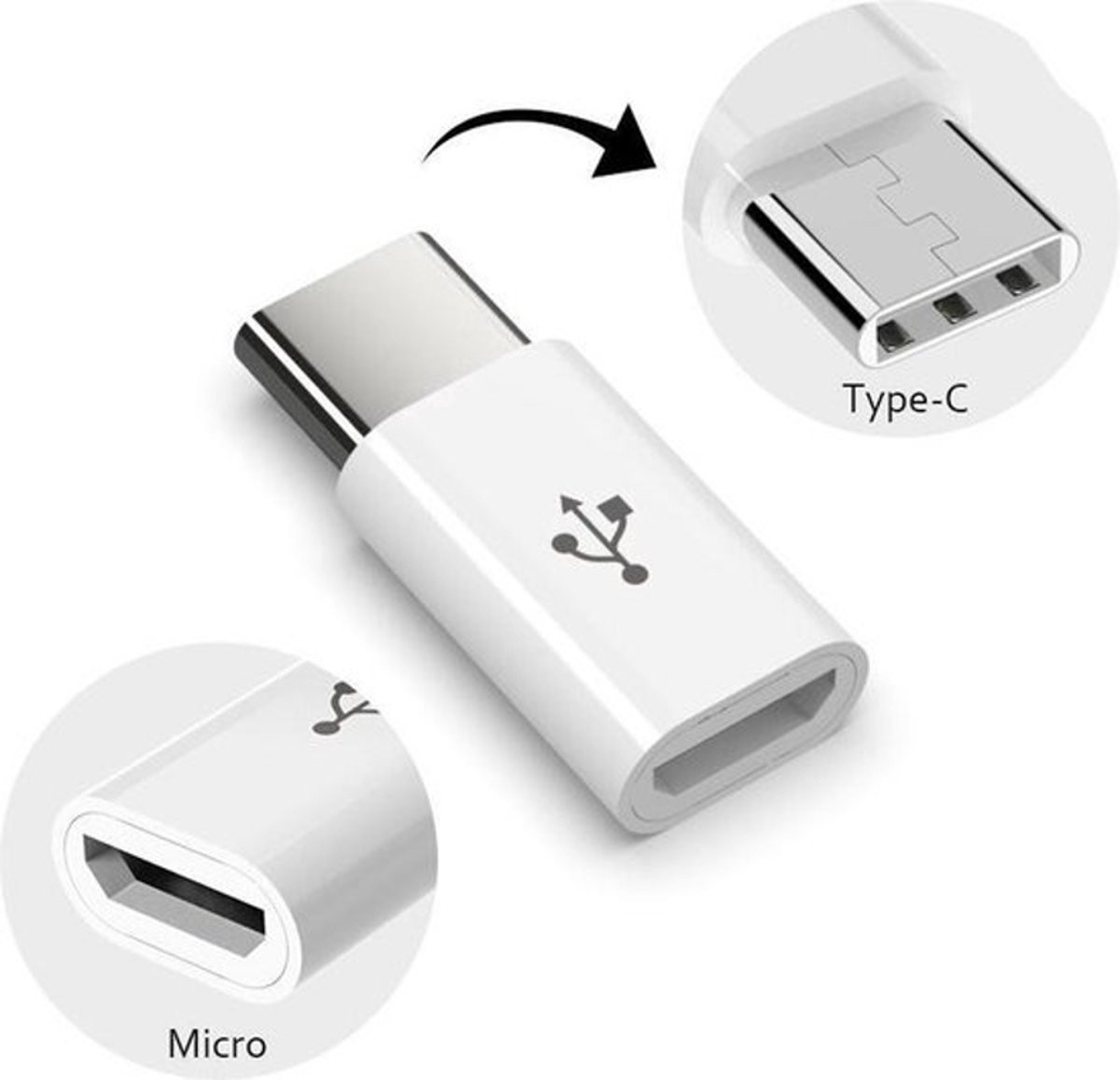 Micro-USB naar USB-C | Geschikt voor USB-C | oplader | micro usb-kabel | Wit | adapter
